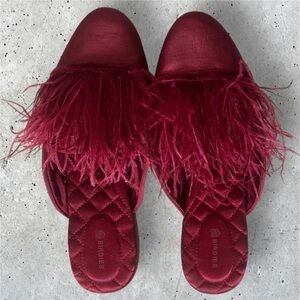 Birdies Red Feather Velvet Loafers